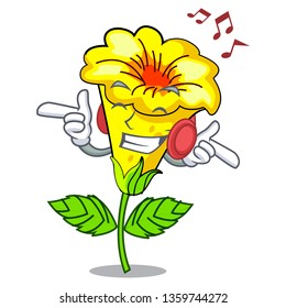 Listening music allamanda flowers in a cartoon pots