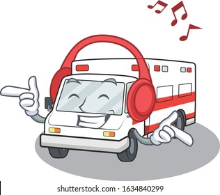 Listening music ambulance mascot cartoon character design