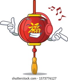 Listening music asian lantern mascot cartoon character design