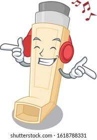 Listening music asthma inhaler mascot cartoon character design
