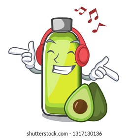 Listening music avocado oil in the bottol cartoons vector illustration