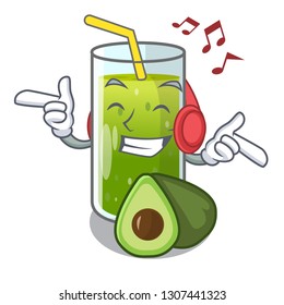 Listening music avocado smoothies are isolated on characters
