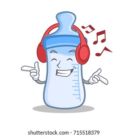 Listening music baby bottle character cartoon