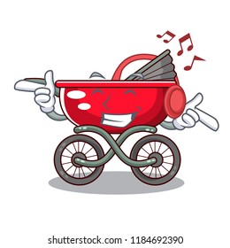 Listening music baby sitting in a baby stroller cartoon