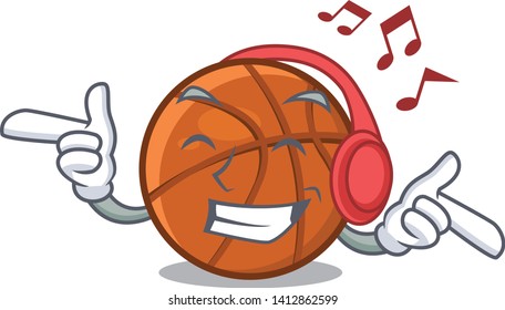Listening music basket ball isolated in the mascot