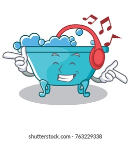 Listening music bathtub character cartoon style