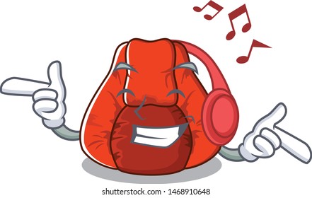 Listening music bean bag chair isolated with mascot