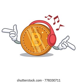 Listening music bitcoin coin character cartoon Listening music bitcoin coin character cartoon