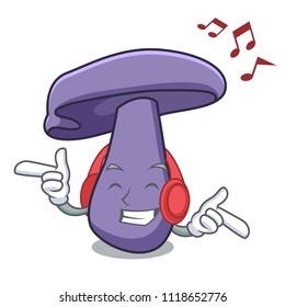 Listening music blewit mushroom mascot cartoon