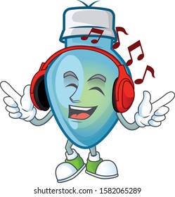 Listening music blue christmas bulb mascot cartoon design style