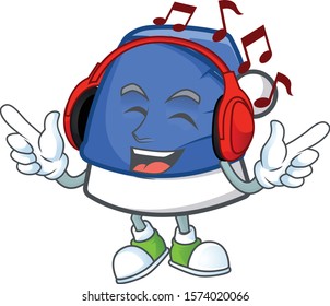 Listening music blue christmas hat mascot cartoon design style