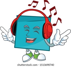 Listening music blue rectangle sticker paper on white background.