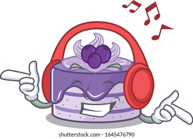 Listening music blueberry cake cartoon character concept