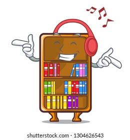 Listening music bookcase isolated in the with characters