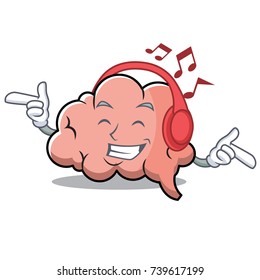 Listening music brain character cartoon mascot