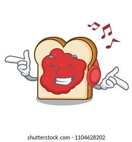 Listening music bread with jam mascot cartoon