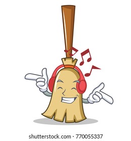 Listening music broom character cartoon style