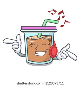 Listening music bubble tea mascot cartoon