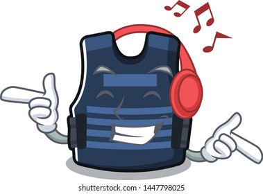 Listening music bulletprof vest hanger on character wall