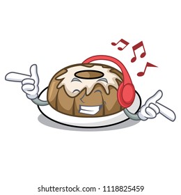 Listening music bundt cake mascot cartoon