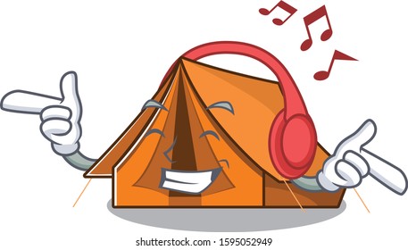 Listening music camping tent Scroll mascot cartoon character design