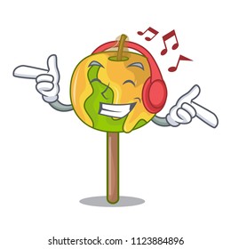 Listening music candy apple mascot cartoon