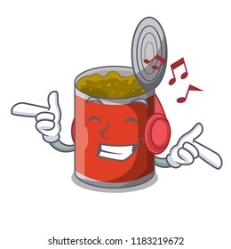 Listening music canned food on the table cartoon