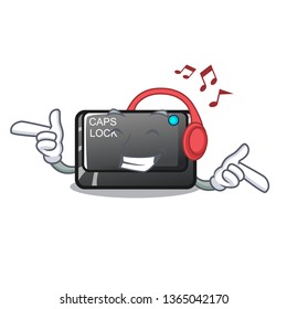 Listening music capslock button attached to mascot keyboard