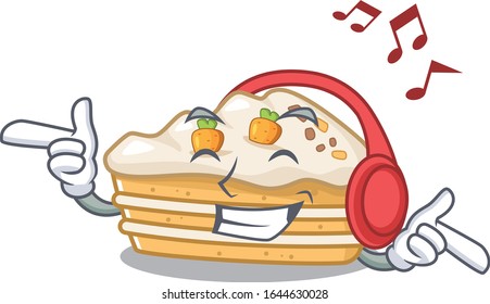 Listening music carrot cake cartoon character concept