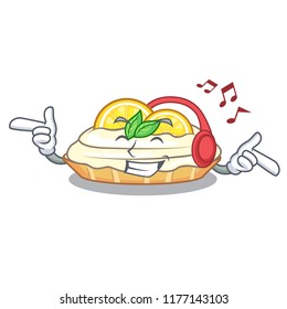 Listening music cartoon piece of yummy lemon meringue pie
