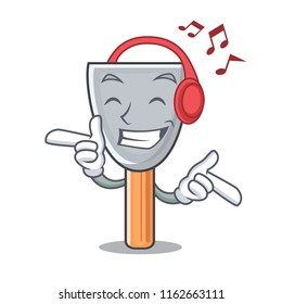 Listening music cartoon putty knife in plaster