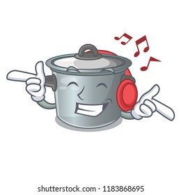 Listening music cartoon stock pot used cooking food