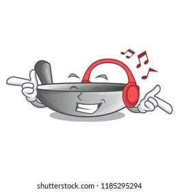 Listening music cartoon wok on the kitchen utensil