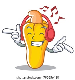 Listening music cashew mascot cartoon style