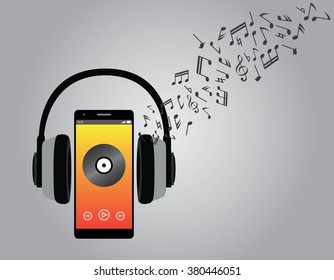 listening music with cellphone smartphone and headphone song melody vector