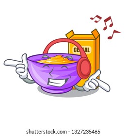 Listening music cereal box in the shape mascot