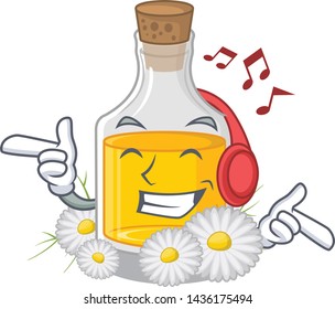 Listening music chamomile oil above character makeup table