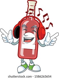Listening music champagne red bottle mascot cartoon design style