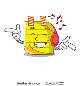 Listening music checked note paper mascot