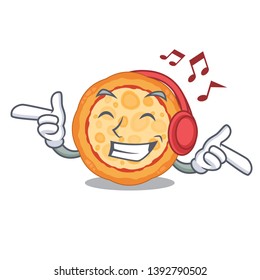 Listening music cheese pizza in the cartoon shape