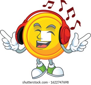Listening music chinese gold coin mascot cartoon character design