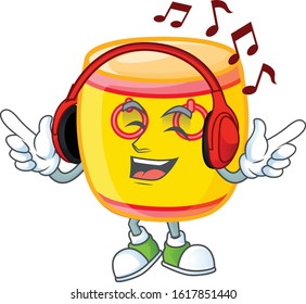 Listening music chinese gold drum mascot cartoon character design