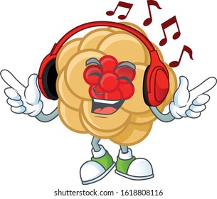 Listening music chinese gold flower mascot cartoon character design