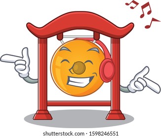 Listening music chinese gong Scroll mascot cartoon character design
