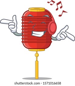 Listening music chinese lantern mascot cartoon character design
