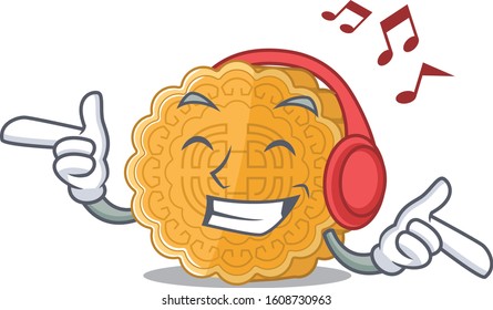 Listening music chinese mooncake mascot cartoon character design