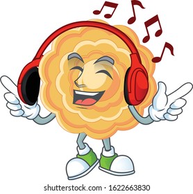 Listening music chinese mooncake mascot cartoon character design