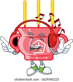 Listening music chinese red incense mascot cartoon character design