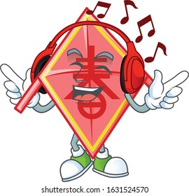 Listening music chinese red kite mascot cartoon character design