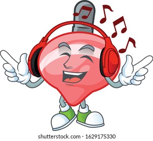 Listening music chinese red tops toy mascot cartoon character design